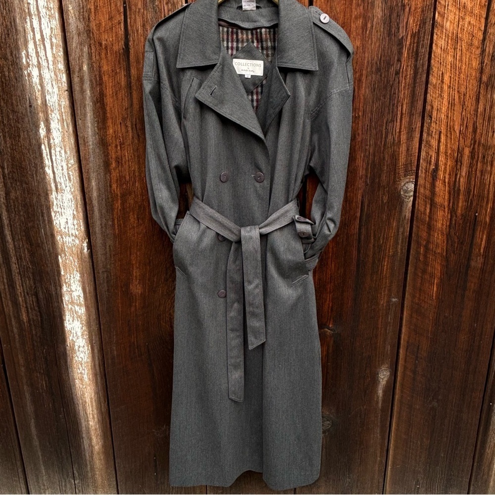 Michelle Stuart Gray Trench Coat and Belt with Zip-in Lining Size 14 - Picture 5 of 13